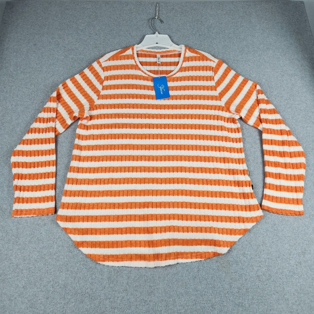 Yincro Tunic Top Womens 2XL Orange White Striped Stretch Crew Neck Long Sleeve